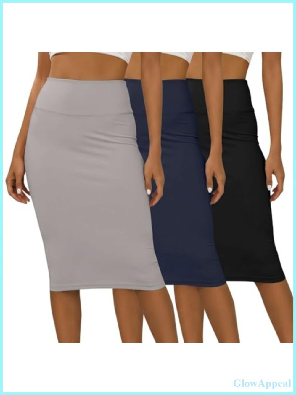 3 Pack Women's Midi Pencil Skirt High Waisted Slit Stretch Work